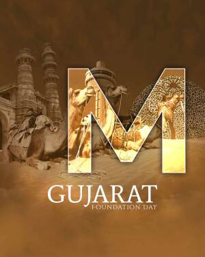Gujarat Foundation Day image with letter M and cultural elements