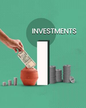 Hand dropping money into a piggy bank with growing stacks of coins, representing investments.