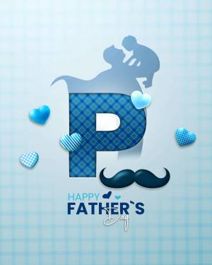 Silhouette of a father and child with a 'P' for 'Papa' and hearts