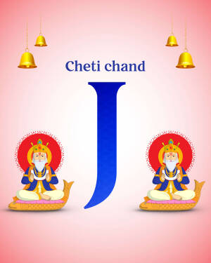 Image depicting Cheti Chand festival with Jhulelal and the letter 'J'