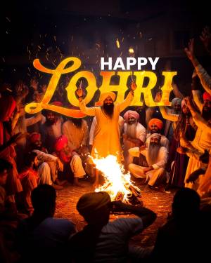 People celebrating Lohri around a bonfire