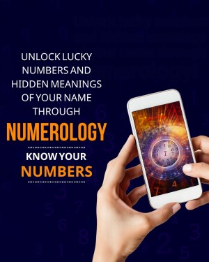 Image of a hand holding a smartphone displaying a numerology chart with numbers surrounding it.