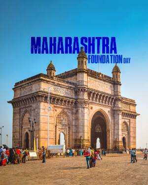 Gateway of India with Maharashtra Foundation Day text