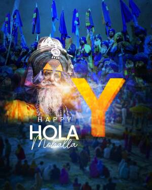 Image depicting a celebration of Hola Mohalla with a Sikh Nihang Singh in the foreground and a crowd with flags.