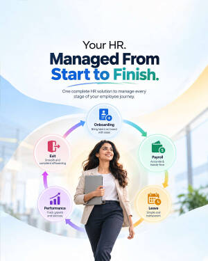 A woman carrying a laptop representing a complete HR software solution