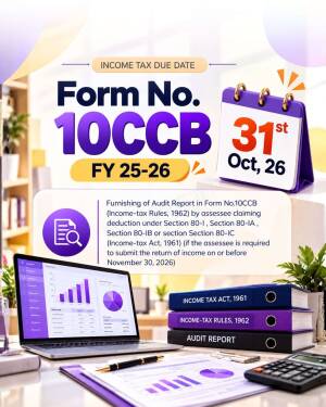 Income Tax Form 10CCB deadline alert for financial year 25-26 with audit report details