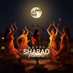 Women dancing under the full moon for Sharad Purnima