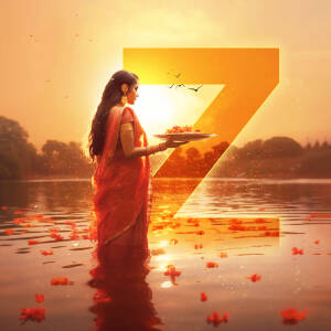 Woman in traditional Indian attire offering a plate of fruit with the Zee TV logo in the background.