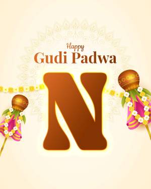 Gudi Padwa celebration with a large 'N' and traditional decorations
