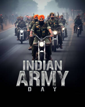 Indian Army soldiers on motorcycles during a parade