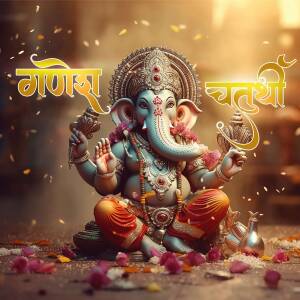 Lord Ganesha idol adorned with flowers for Ganesh Chaturthi celebration