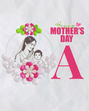 Illustration of a mother and baby with floral decorations and the text 'Happy Mother's Day'