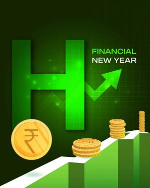 Graphic depicting financial growth with coins, a rising graph, and the letters 'H' and 'Financial New Year'.