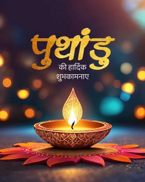 Puthandu wishes with a lit diya and flower