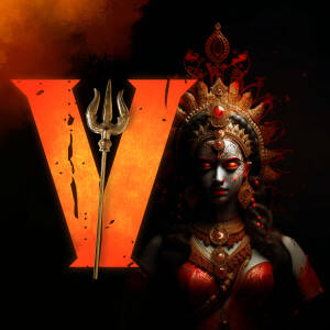 Digital art depicting the Hindu goddess Kali with a large letter V