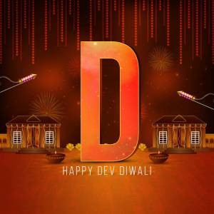 Festive Dev Diwali illustration with a large letter 'D' and fireworks