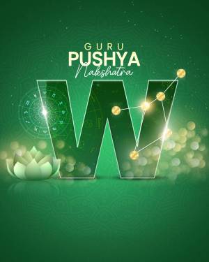 Graphic design featuring the letter 'W' with astrological elements and a lotus flower.
