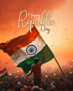 Indian flag waving with a crowd celebrating Republic Day