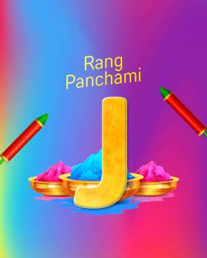 Rang Panchami festival with colorful powder and a large letter J