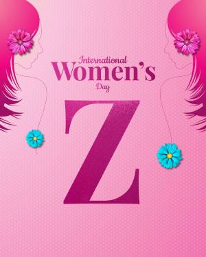 International Women's Day graphic featuring the letter Z and silhouettes of women's faces.