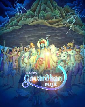 Happy Govardhan Puja Illustration Promotional Banner For WhatsApp