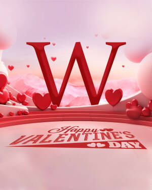 Red letter W with hearts and Valentine's Day greeting
