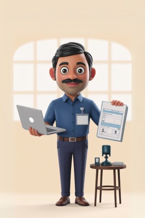 Professional Man With Laptop And Documents Vertical Flyer For Threads