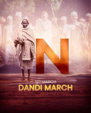 Poster commemorating the Dandi March with Mahatma Gandhi and the letter 'N'