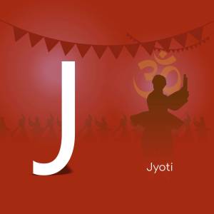 Letter J with cultural background and text Jyoti
