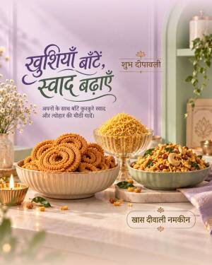 A beautiful spread of Indian Diwali snacks including chakli and mixed namkeen served in bowls on a festive table