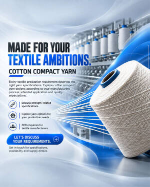 High-quality white cotton compact yarn cone on a textile machinery background