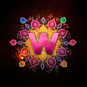 Colorful floral design with the letter W in the center