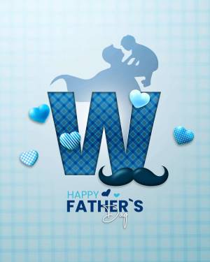 Silhouette of a father and child with a large letter 'W' and hearts for Father's Day