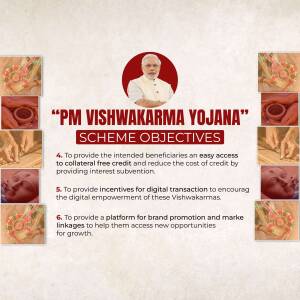Image depicting the PM Vishwakarma Yojana scheme with Prime Minister Narendra Modi's portrait and scheme objectives.