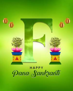 Pana Sankranti festival greeting with a large letter 'P' and traditional decorations.