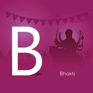 Letter B with Durga idol silhouette and festive decorations