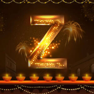 Letter Z illuminated with Diwali lights and fireworks