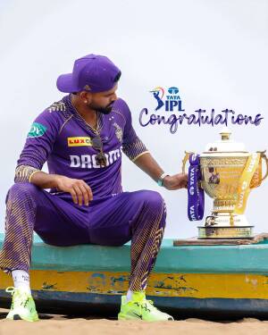 Shreyas Iyer, captain of Kolkata Knight Riders, posing with the IPL 2024 trophy.