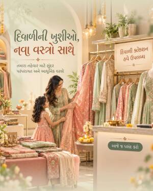 A mother and daughter shopping for festive clothing in a boutique during Diwali