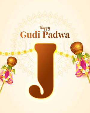 Gudi Padwa celebration with a decorative 'J' and traditional decorations