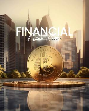 Financial New Year: Bitcoin And Cityscape Image For Instagram