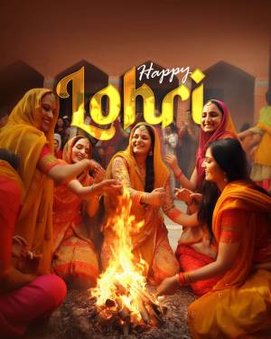 Women celebrating Lohri around a bonfire