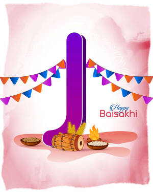 Illustration of a number 1 with Baisakhi decorations