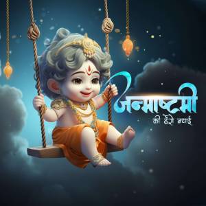 Cute baby Krishna on a swing for Janmashtami