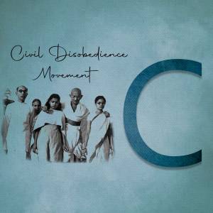 Image depicting the Civil Disobedience Movement with Mahatma Gandhi and followers.