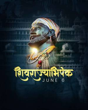 Portrait of Chhatrapati Shivaji Maharaj with text 'Shivrajyabhishek June 6'