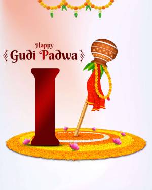 Gudi Padwa festival illustration with Gudi and floral decorations