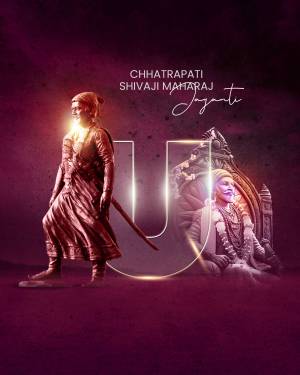 Poster commemorating Chhatrapati Shivaji Maharaj Jayanti with a portrait of the warrior king.