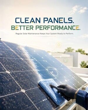 A technician cleaning a dirty solar panel to improve efficiency