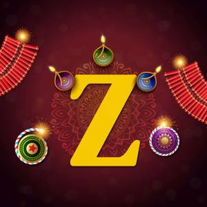Letter Z with Diwali decorations and firecrackers